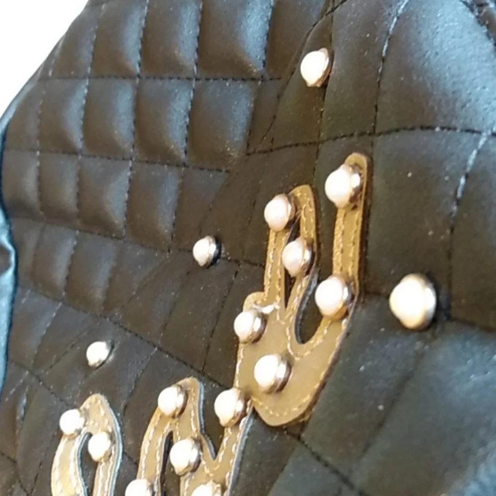 Olivia Miller Quilted‎ Black Mini Backpack Love Pearl Embellished Faux Leather